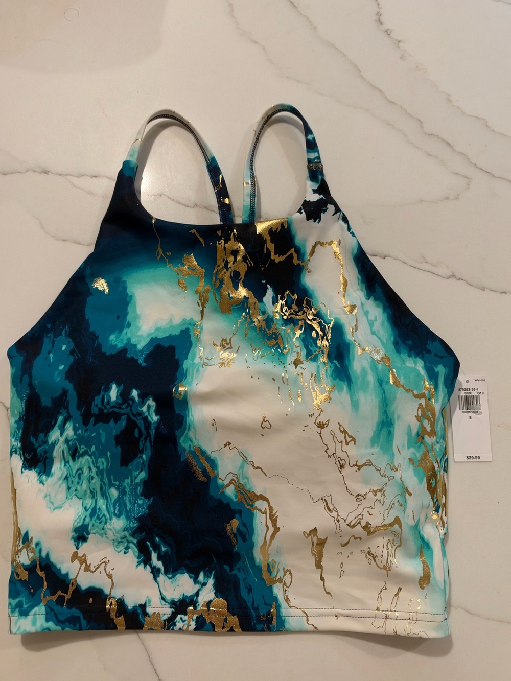 Old Navy PowerSoft Longline Sports Bra Abstract Print Gold Size Small NWT